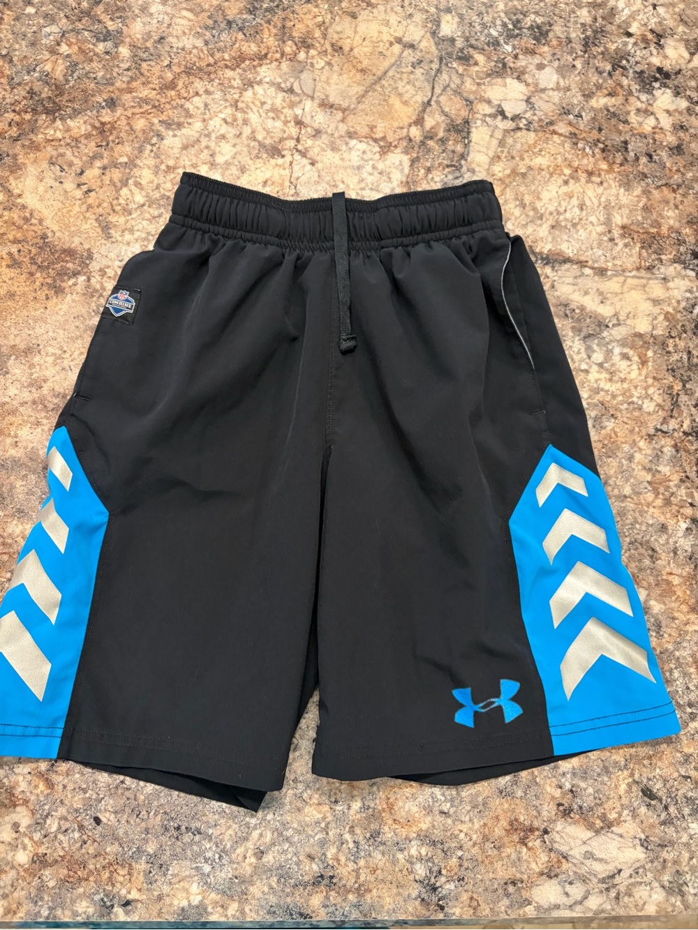 Kid Black Athletic Shorts with Blue Accents